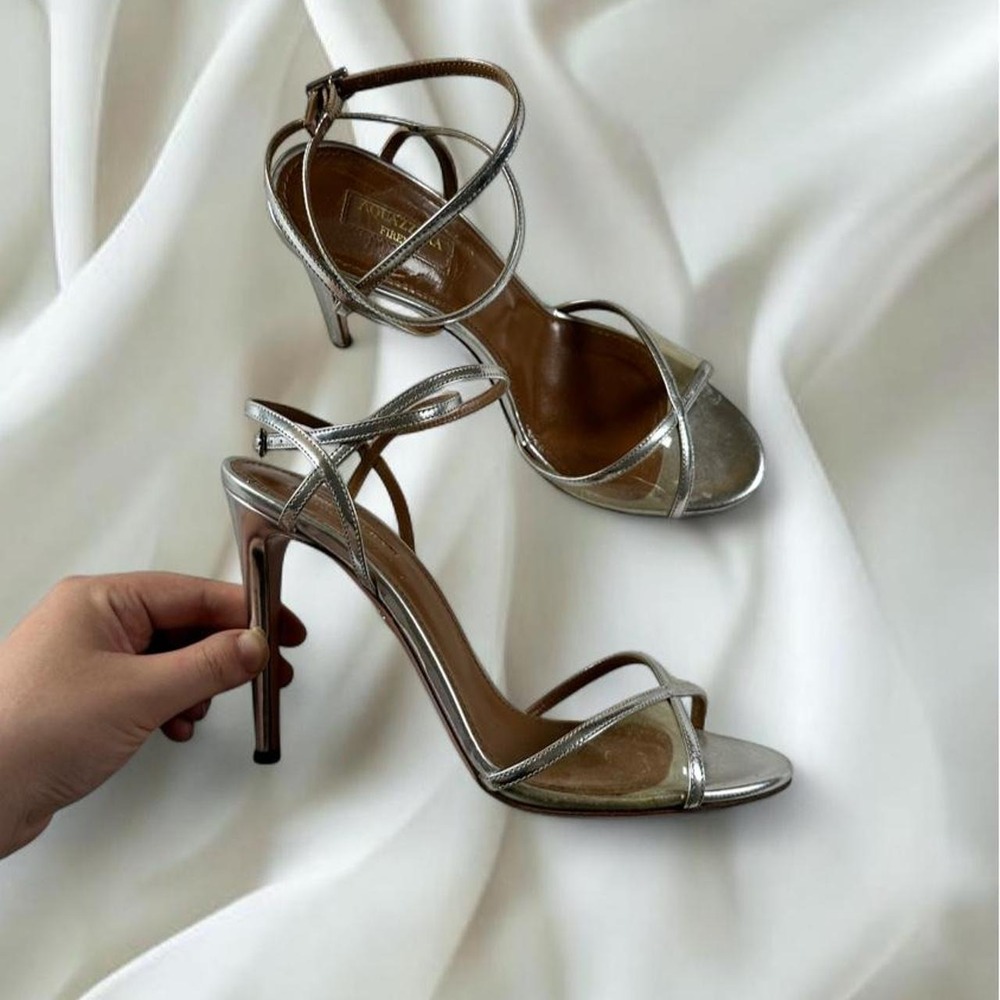 Aquazzura silver leather ankle strap heeled sandal pumps y2k euro designer fairy
